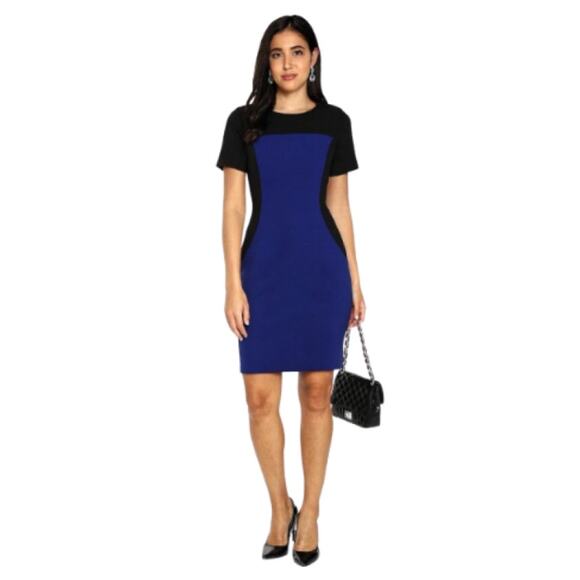Premise Sheath Dress Black Blue Colorblrock Sz 8  NWT Short Sleeve Career - Picture 1 of 6